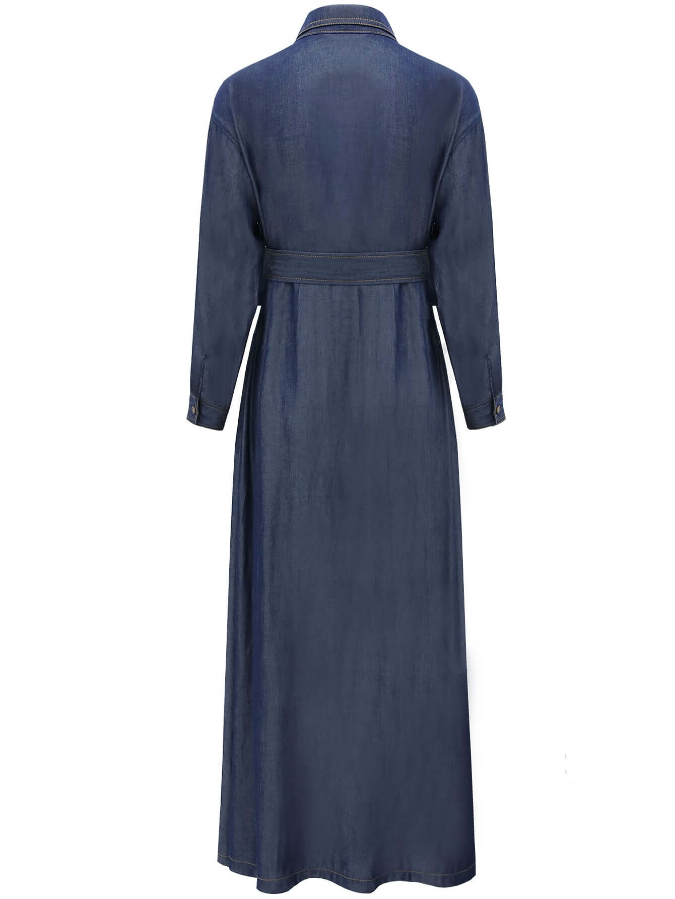 edgy high waist long sleeve denim shirt dress in navy all navy 5