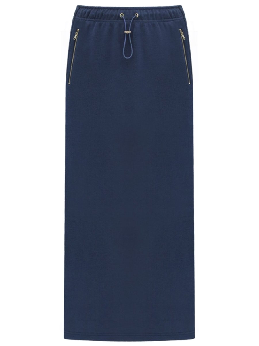 elastic drawcord back slit navy skirt all navy 4
