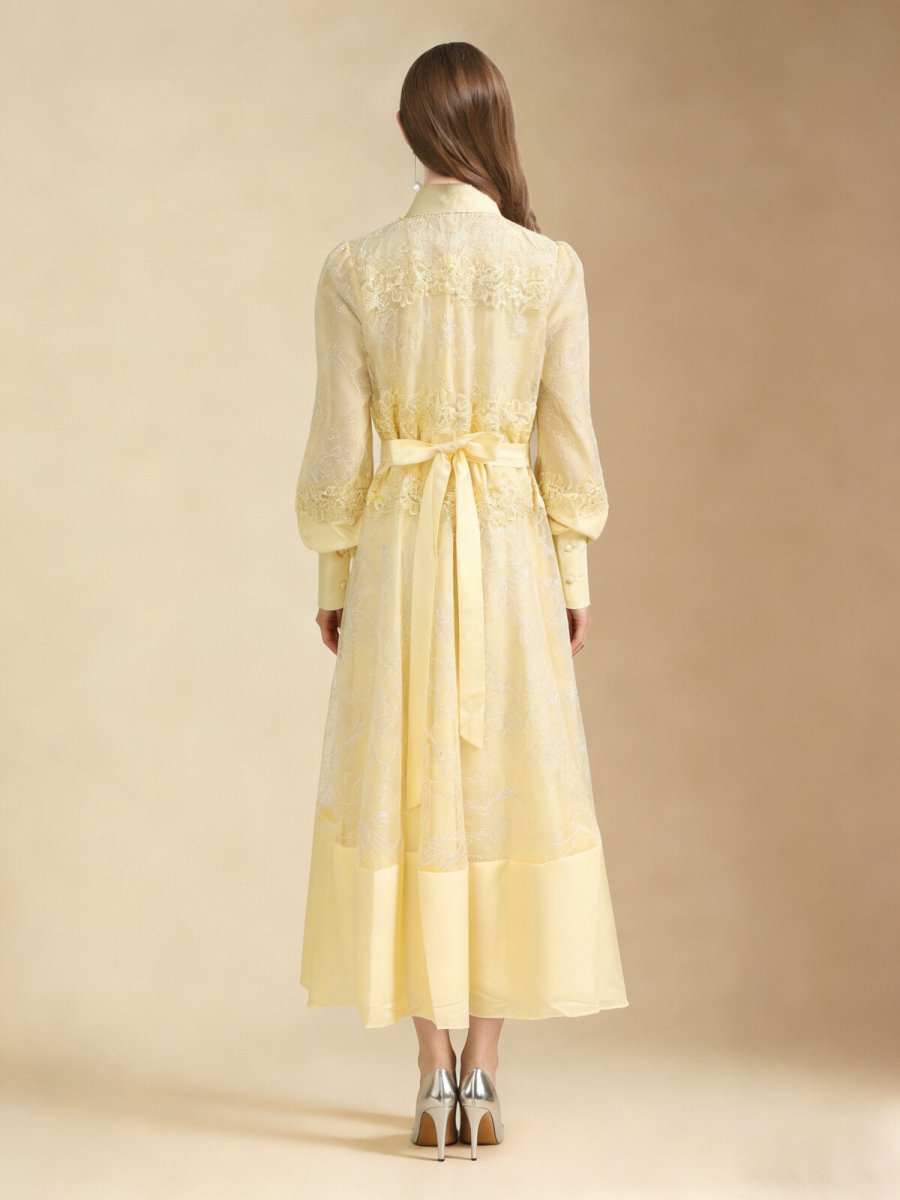 Elegant Floral Embroidered High Neck Maxi Dress