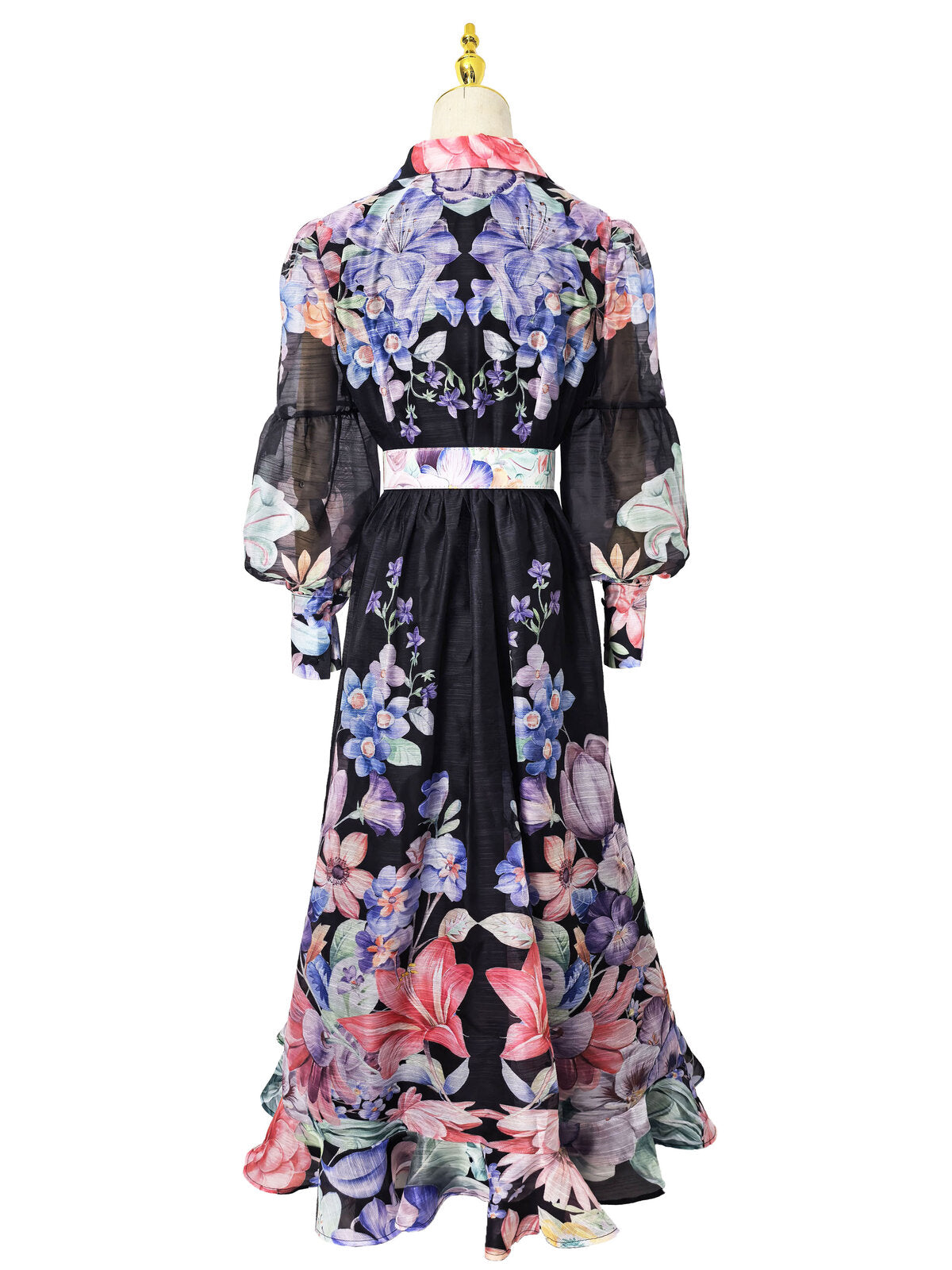 Enchanted Bloom Belted Chiffon Maxi Dress