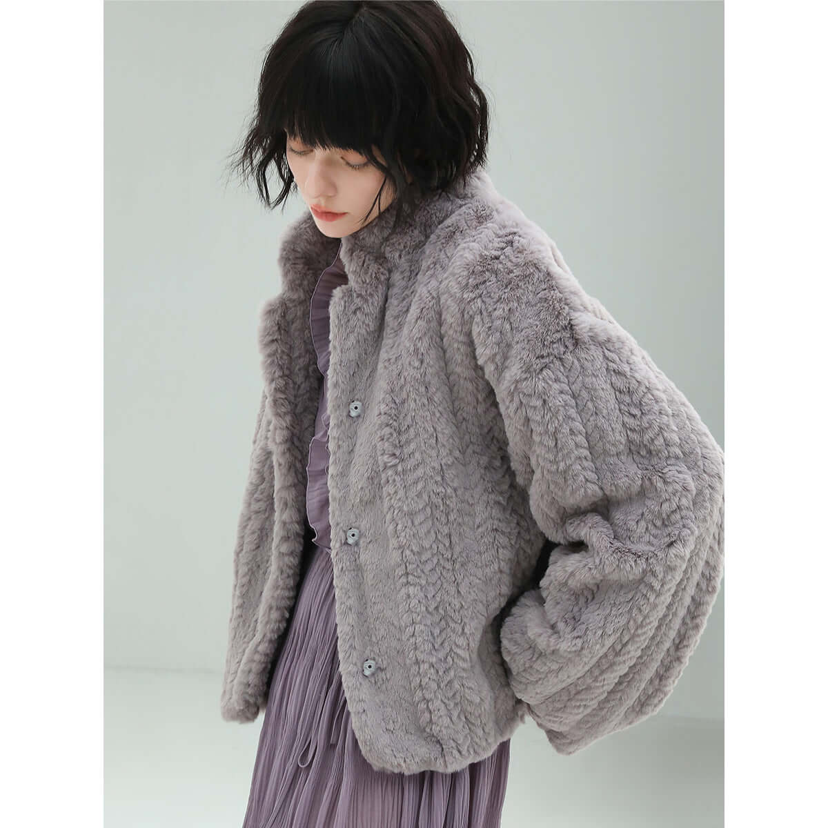 faux shearling knitted lavender bomber jacket all lavender 2