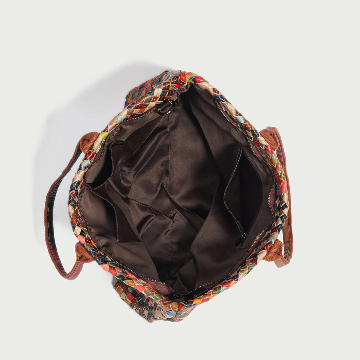 flamboyant woven leather tote bag rainbow 6