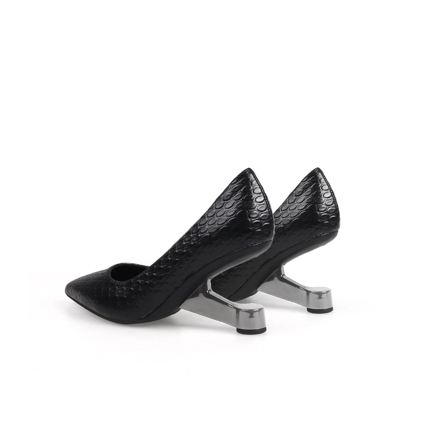 floating leather slip on pumps all black 4