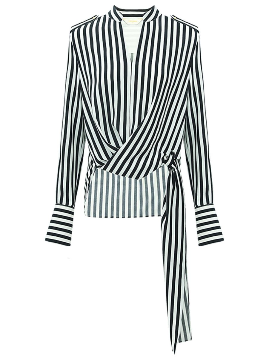 flowy vertical stripe shirt with a side belt all stripe 4