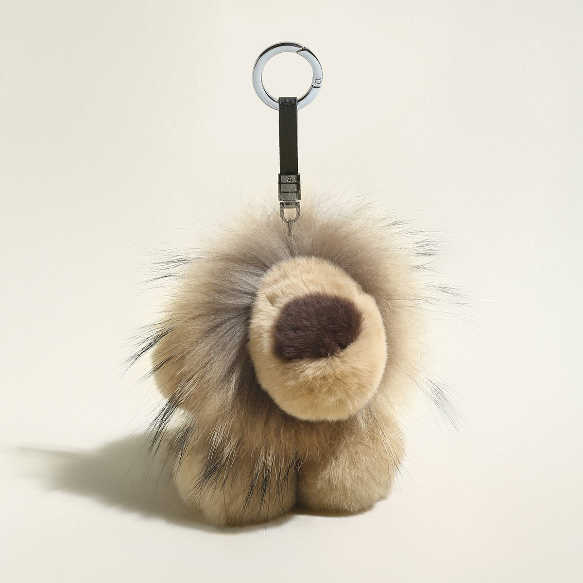 Fluffy Lion Plushie Bag Charm – Faux Fur Safari Lion Keychain Accessory
