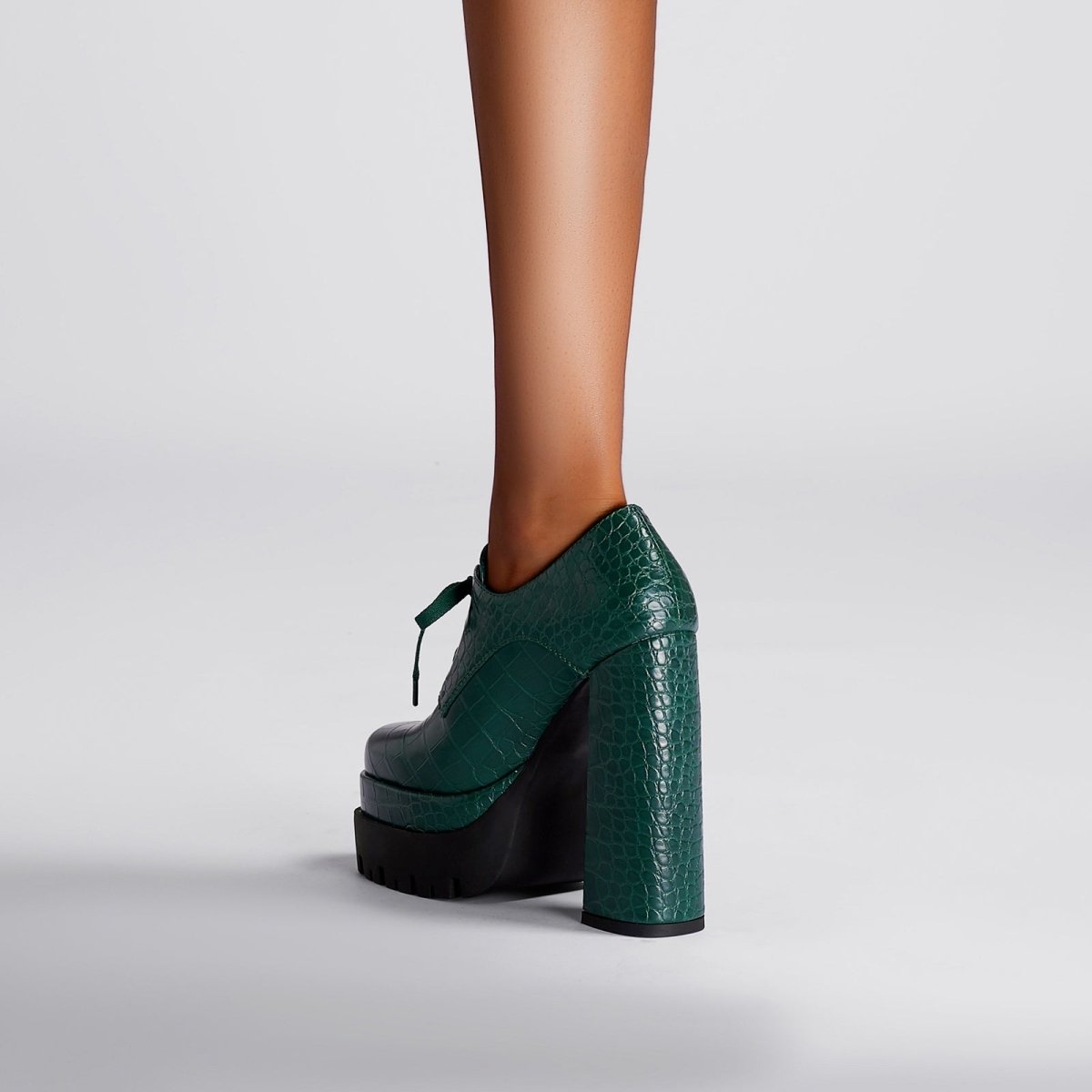 Forest Green Chunky Oxford Platform Heels - 0cm