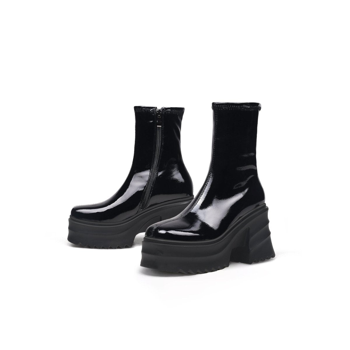 fur lined black leather platform boots all black 5
