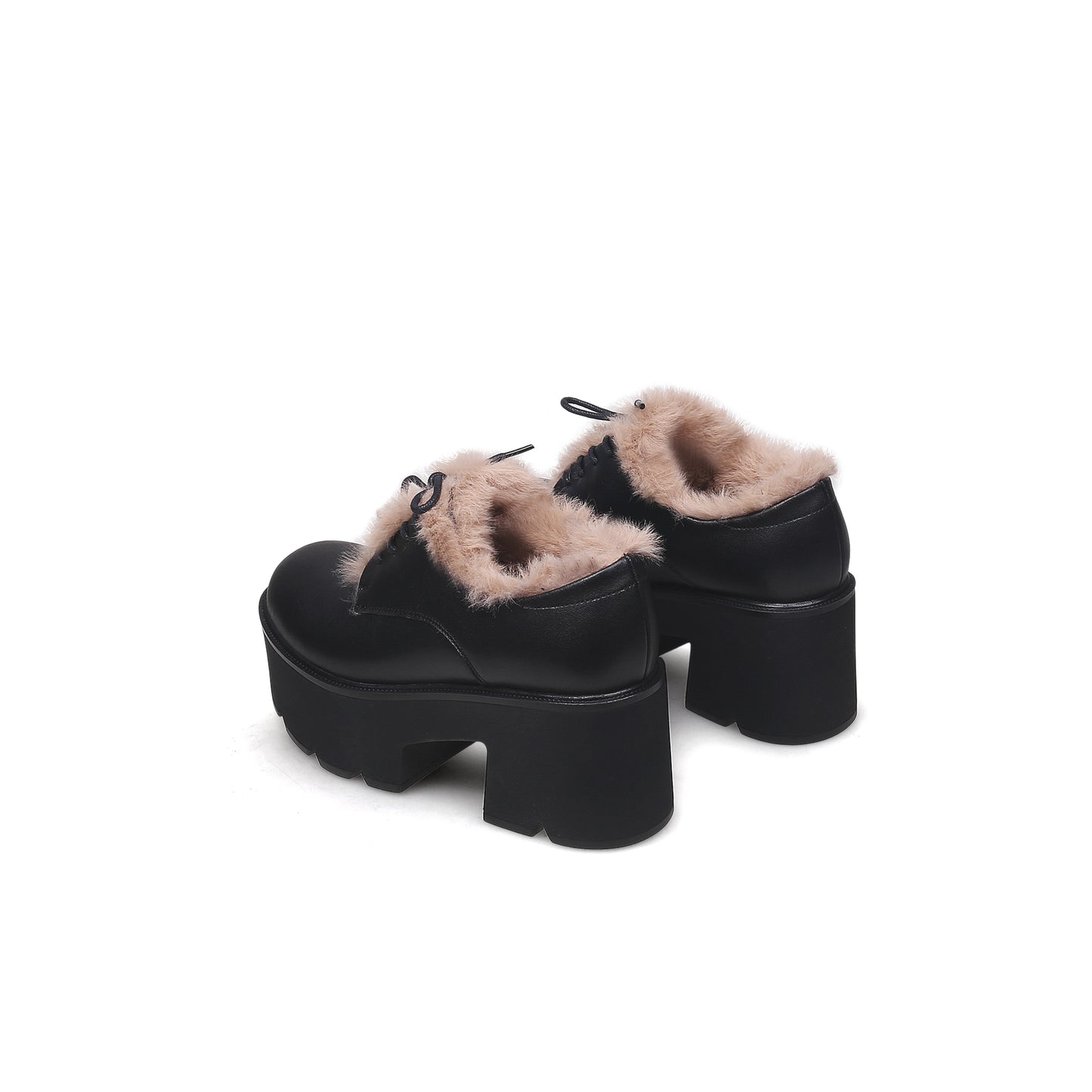 fur lined black platform leather shoes all black 3