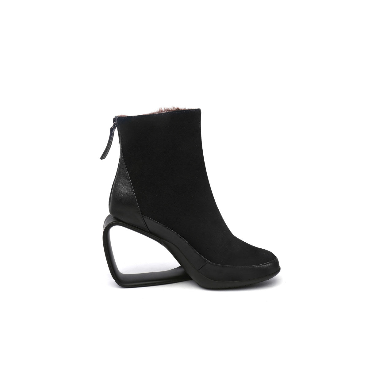 fur lined suede sculpt wedge boots all black 3