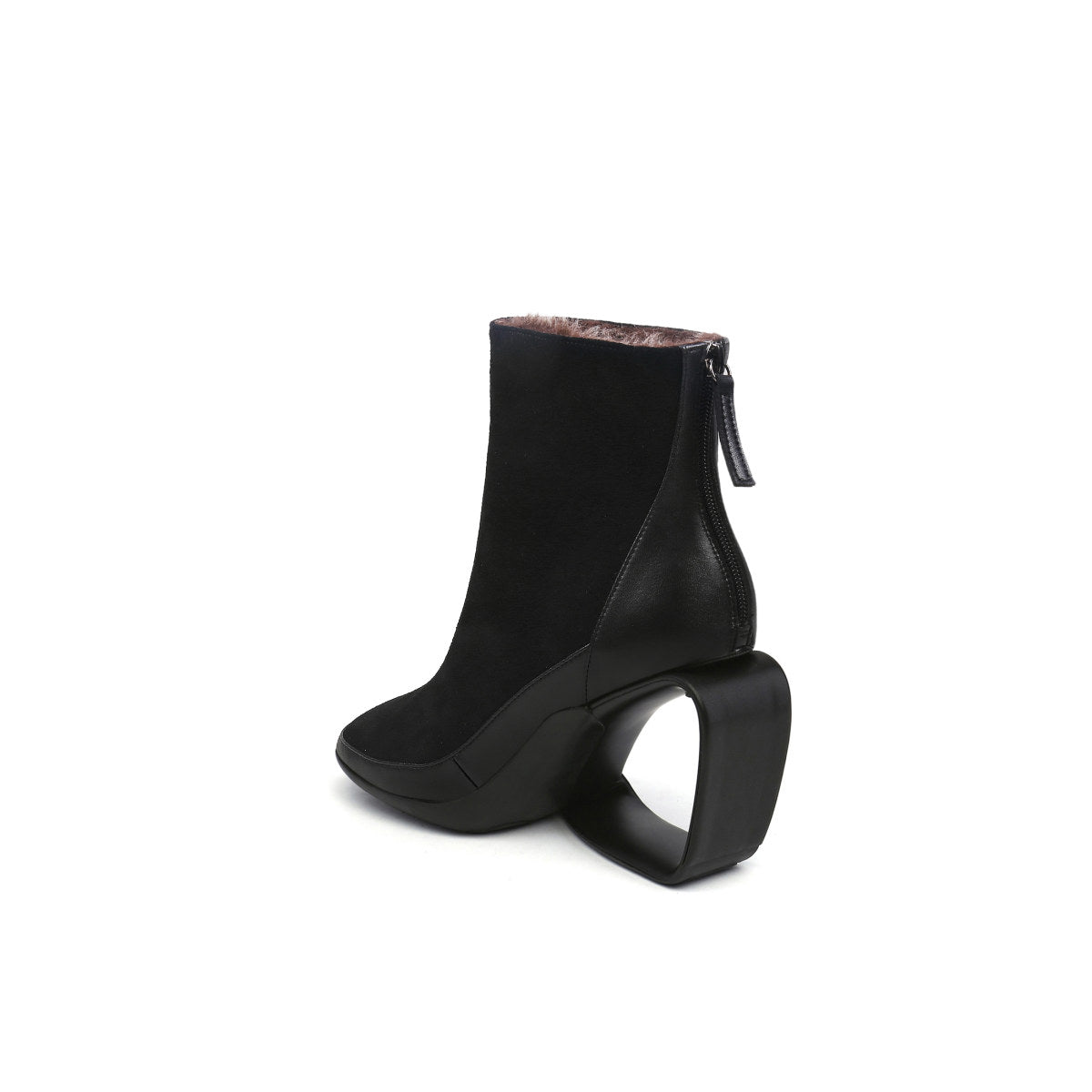fur lined suede sculpt wedge boots all black 4