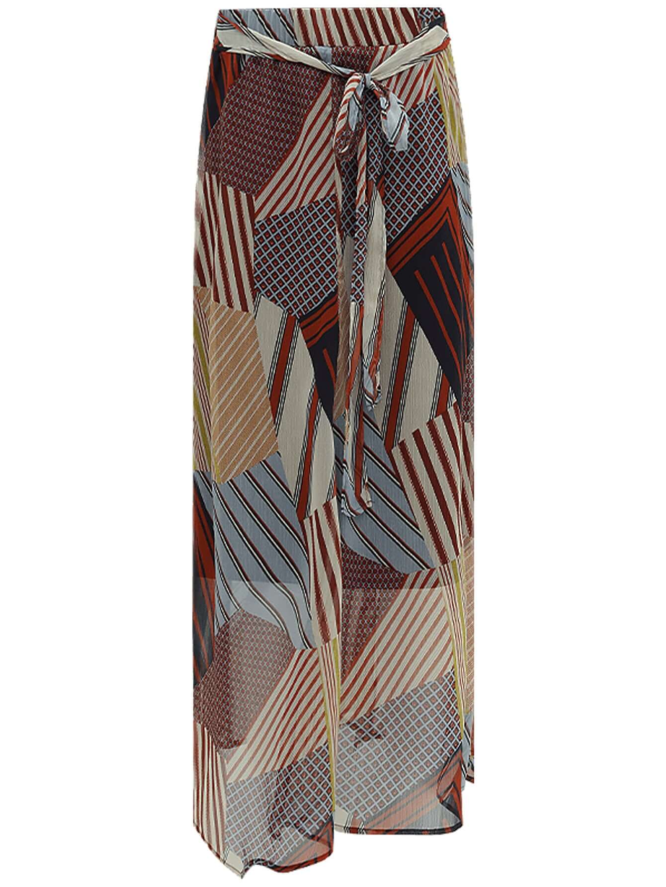 geometric patchwork print chiffon skirt all stripe 4