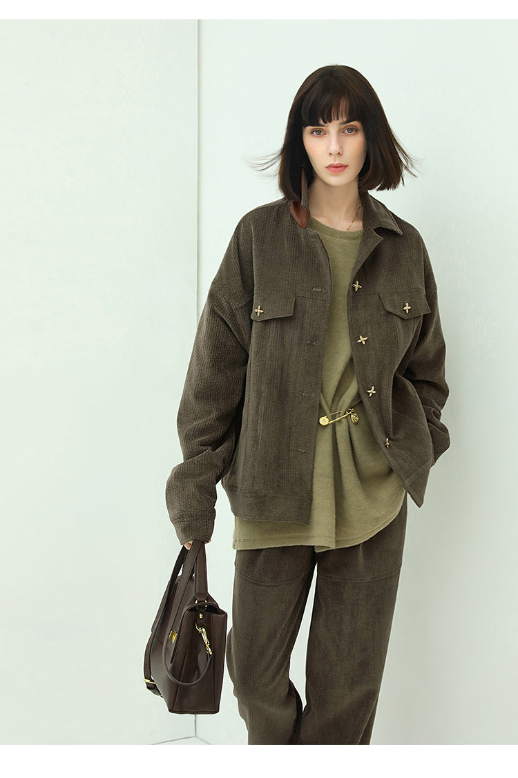 green corduroy jacket with gold embellishments all green 3