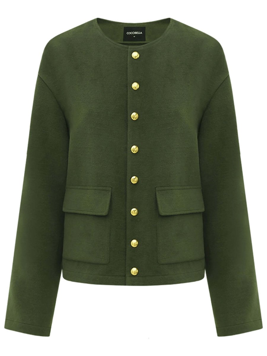 green letterman jacket with gold snap buttons all green 4