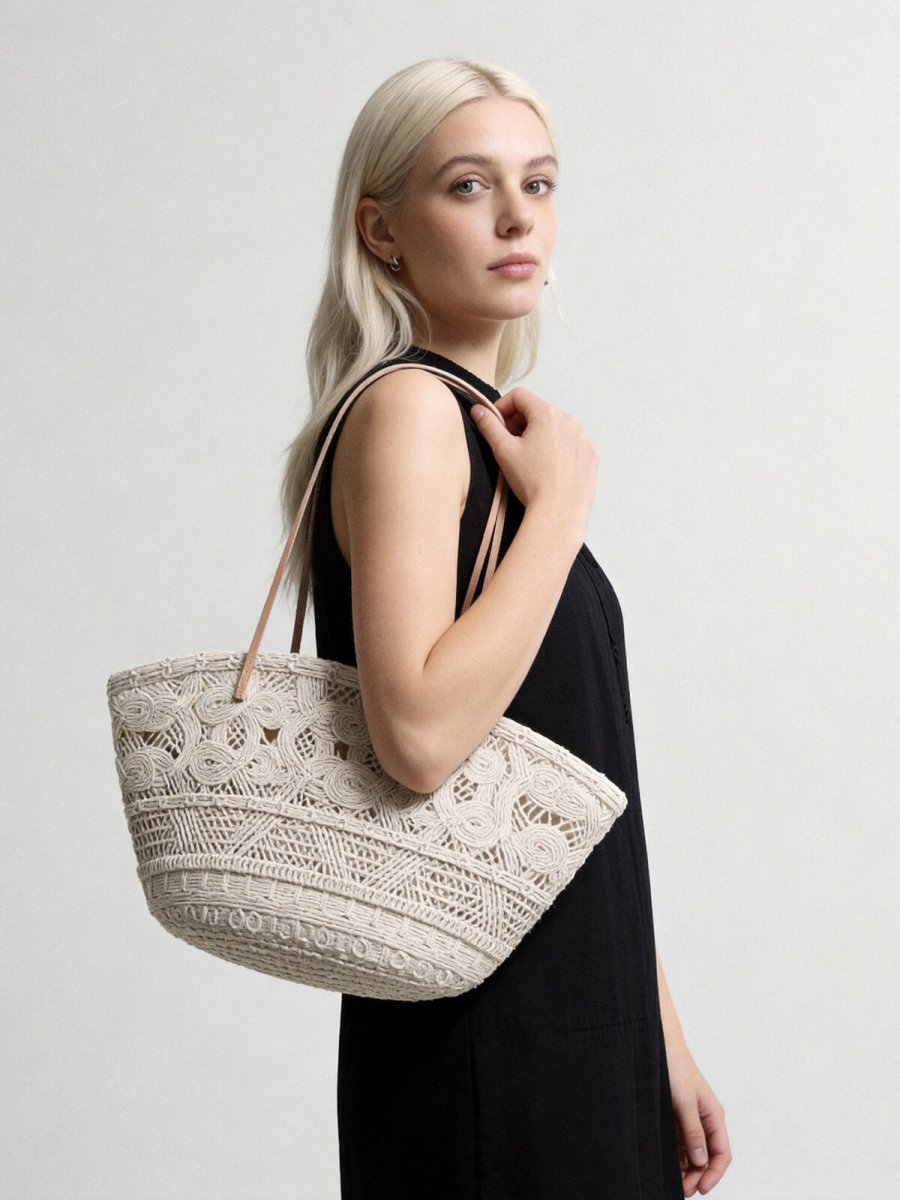 Handcrafted Multi-Pattern Macramé Tote – Large Capacity Vacation Shoulder Bag