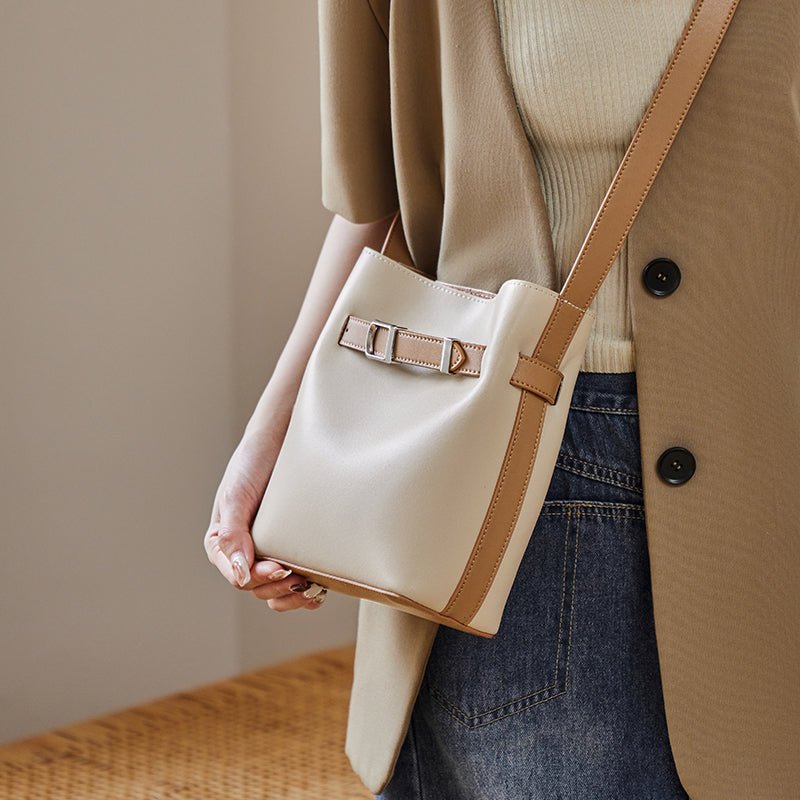 Harper Leather Belt Accent Bucket Crossbody Bag