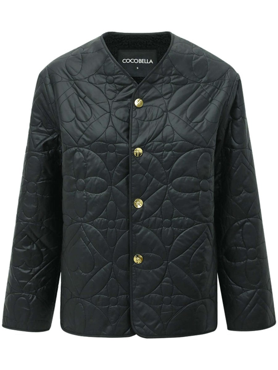 Heavy - Duty Geometric Black Quilted Puffer Jacket - 0cm