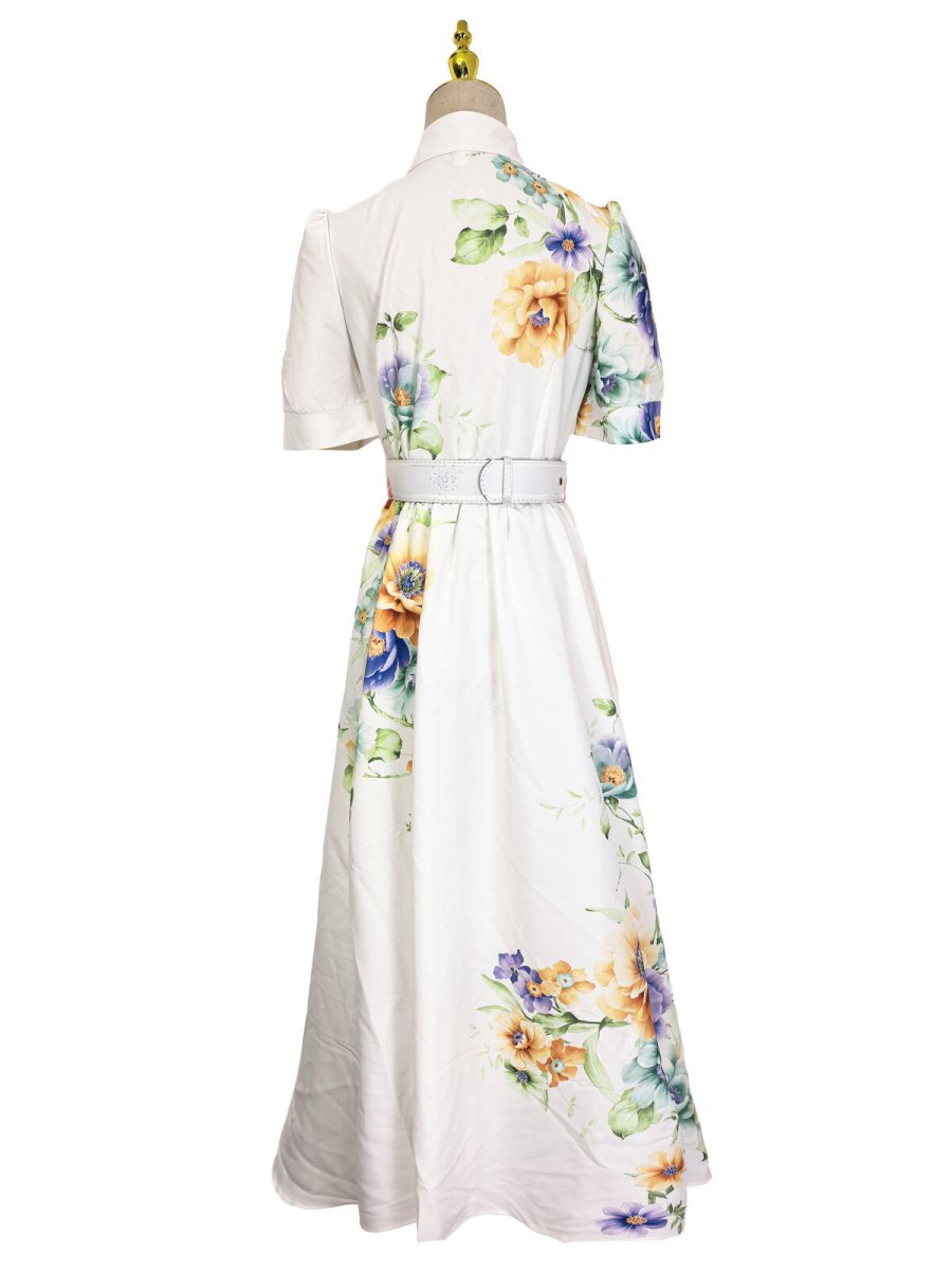 Ivory Bloom Belted Floral Button Front Maxi Dress