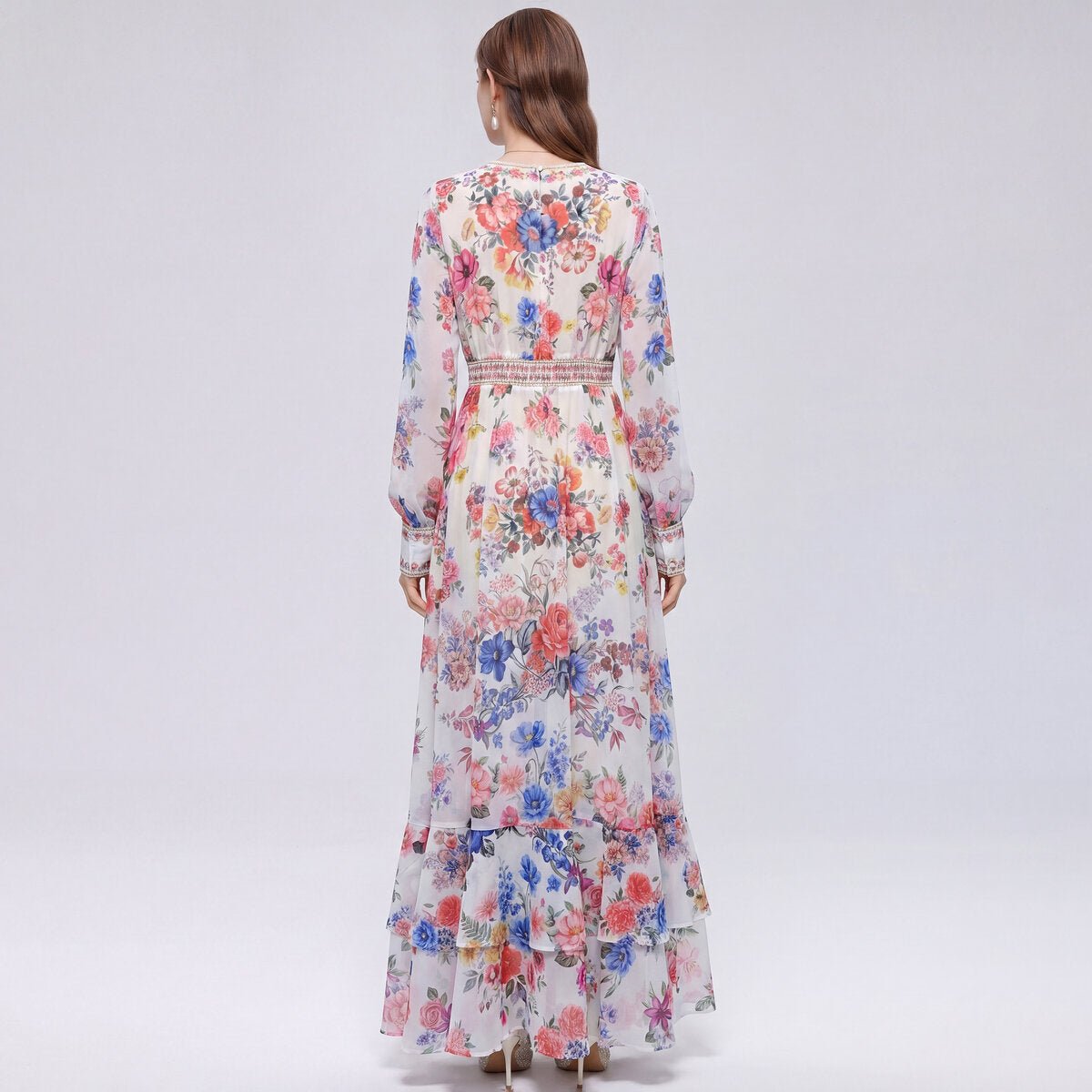 Ivory Floral Bouquet Maxi Dress
