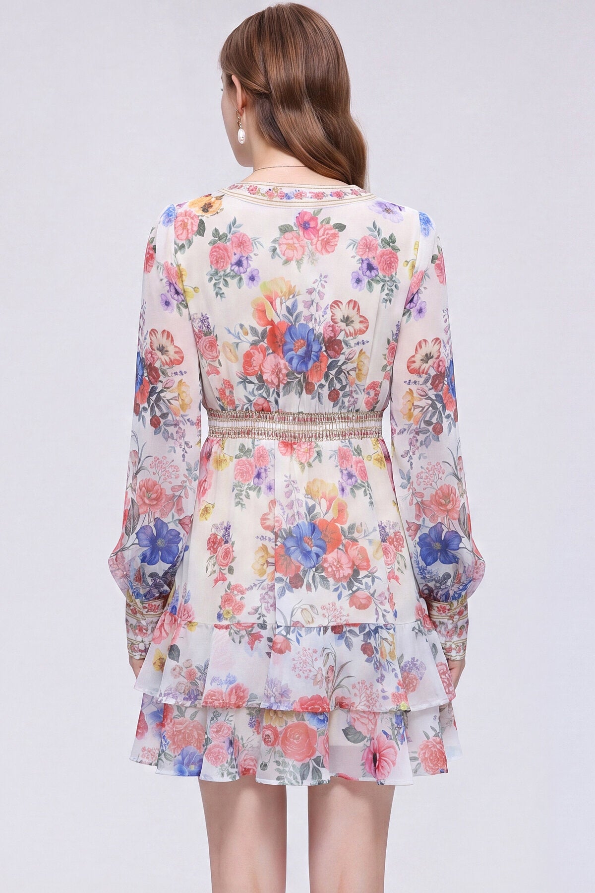 Ivory Multicolour Floral Bouquet Mini Dress