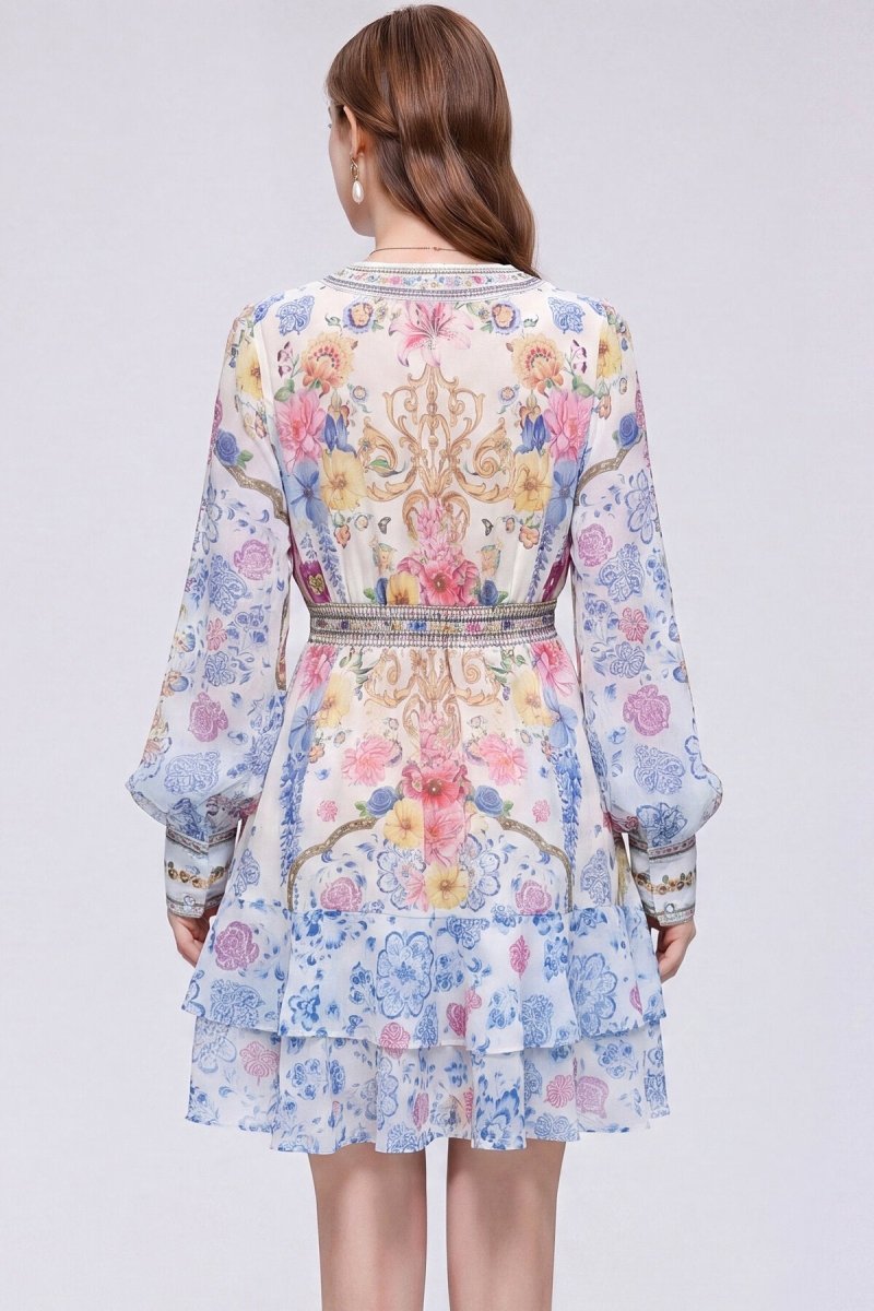 Ivory Porcelain Floral Baroque Mini Dress