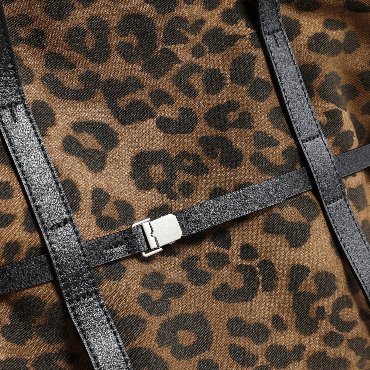 Leopard Print Canvas Tote Bag – Adjustable Buckle Harness Shoulder Bag