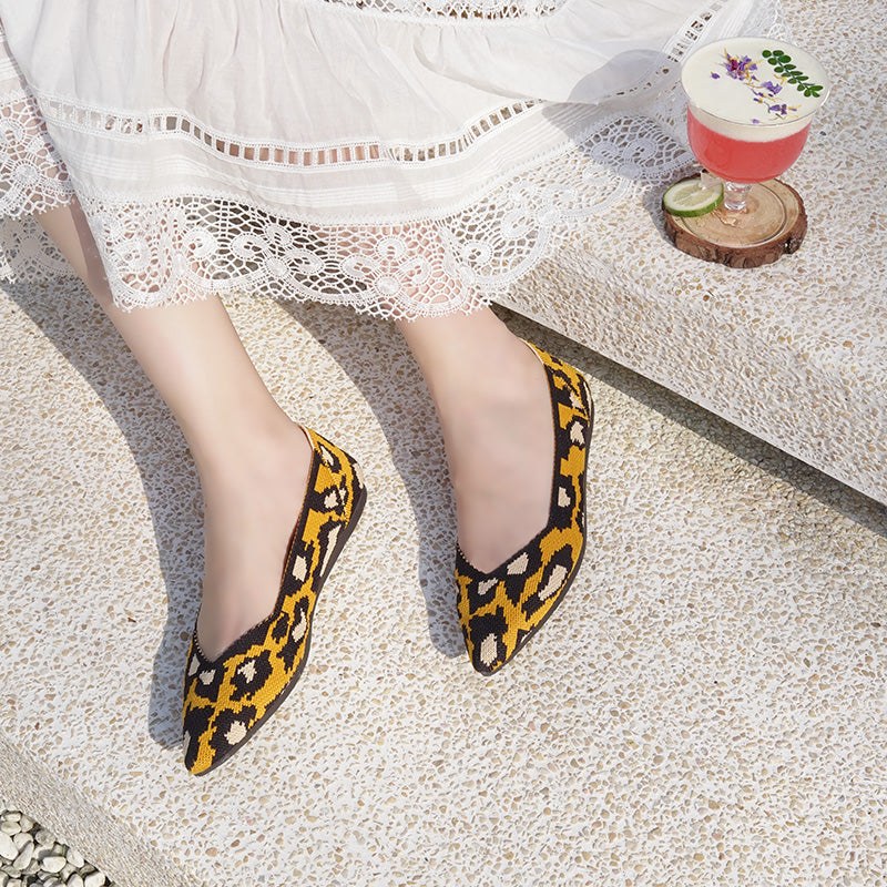 Leopard Print Pointed Toe Work Shoes – Bold Knit Ballet Flats