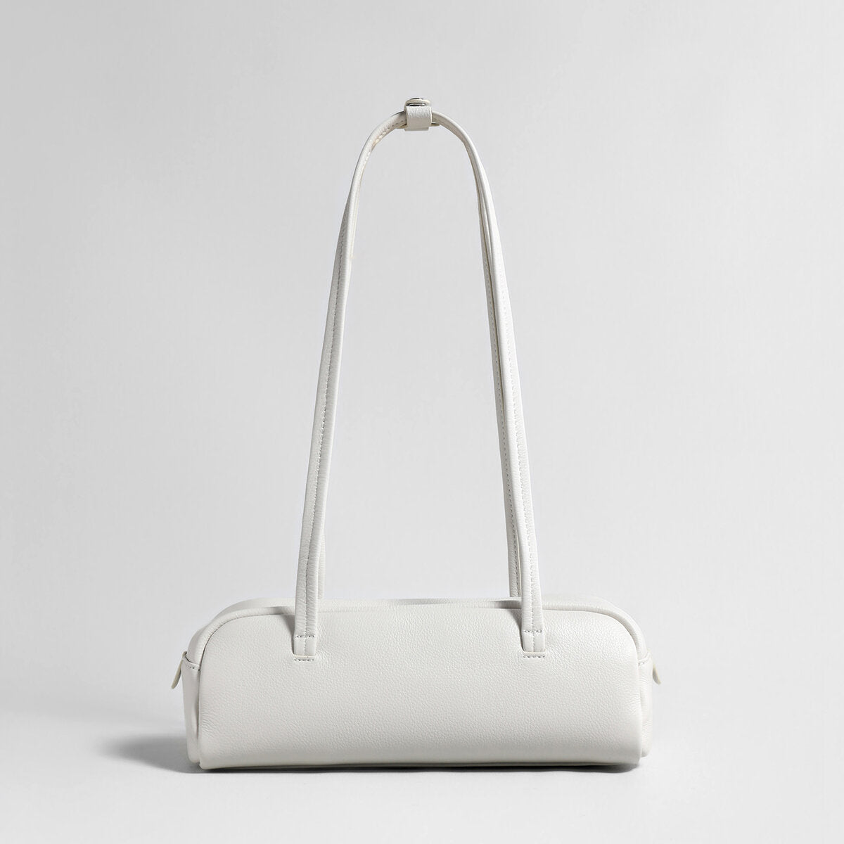 Litchi-Grain Leather Baguette Bag – Structured Cylinder Shoulder Bag with Dual Carry Straps