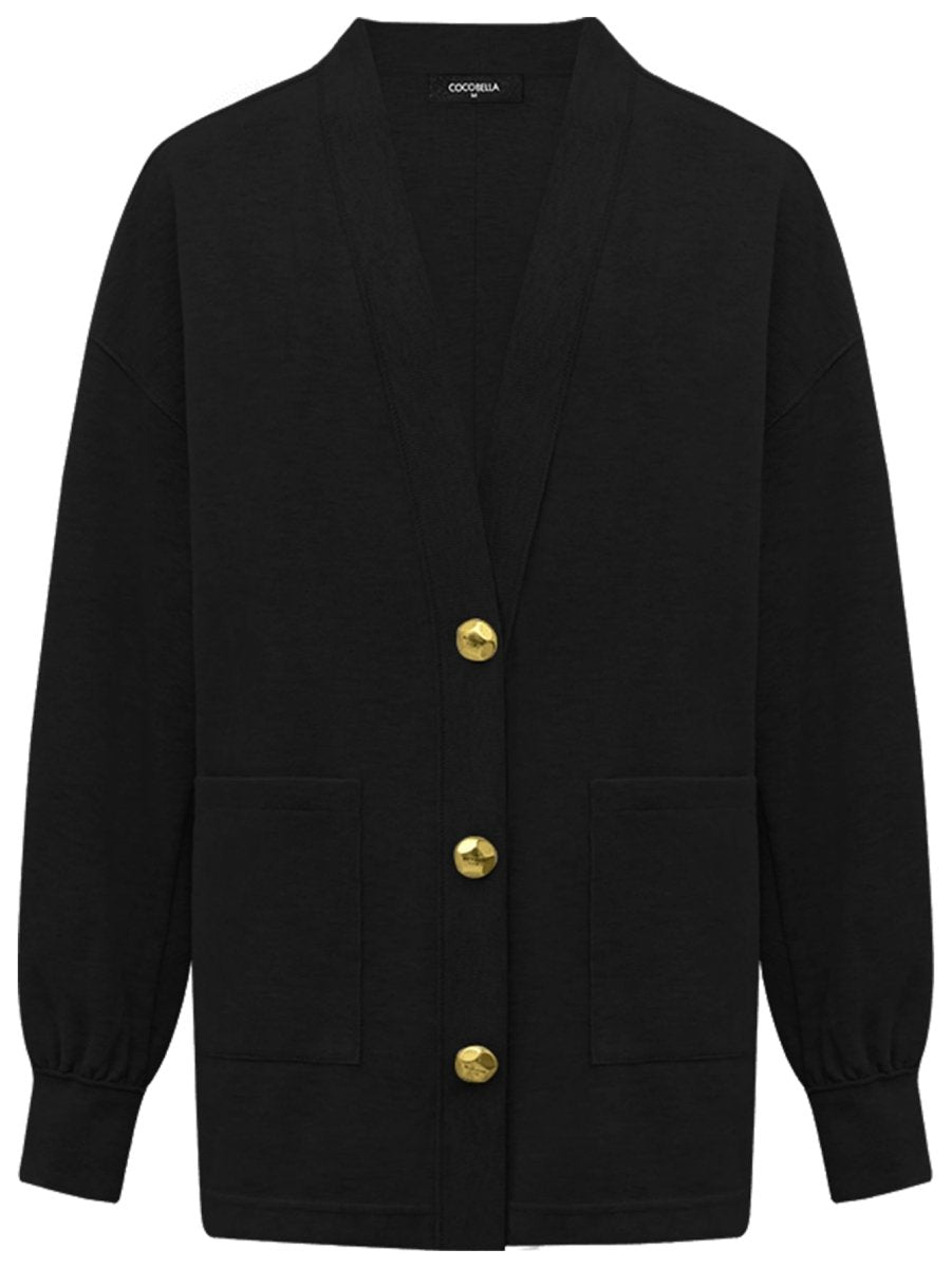 loose button knit black cardigan all black 4