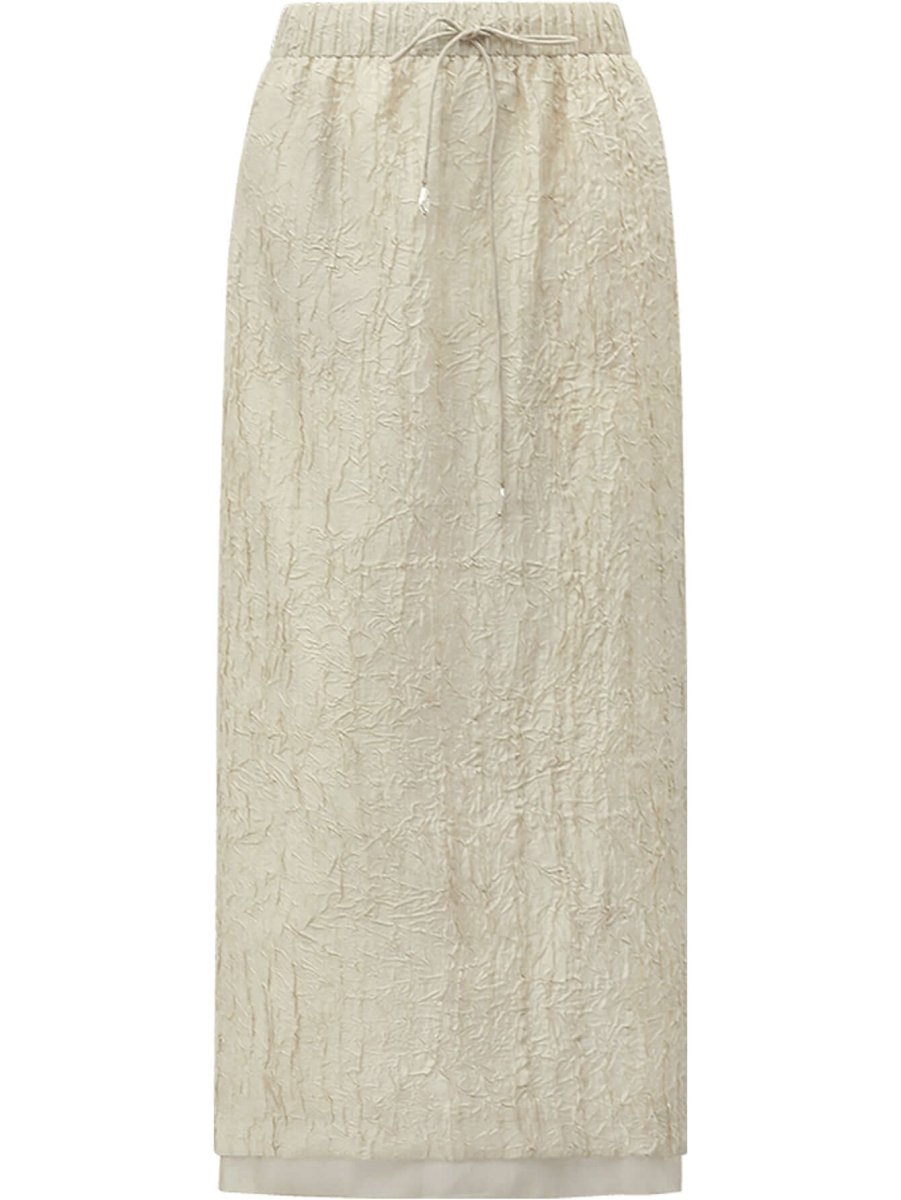 luxe contrast champagne silk textured satin midi skirt all champagne 4