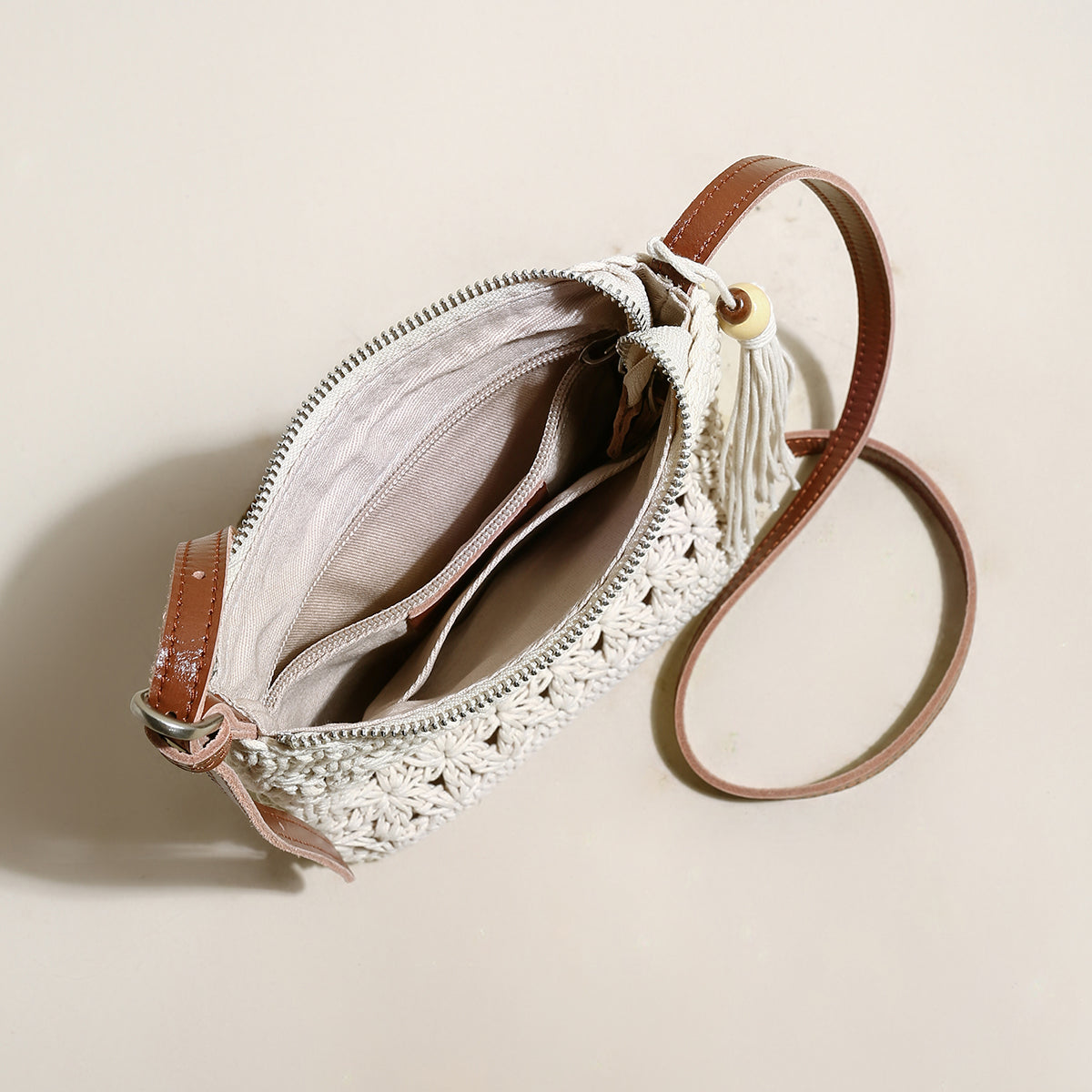 Mini White Boho Chic Leather Strap Shoulder Bag