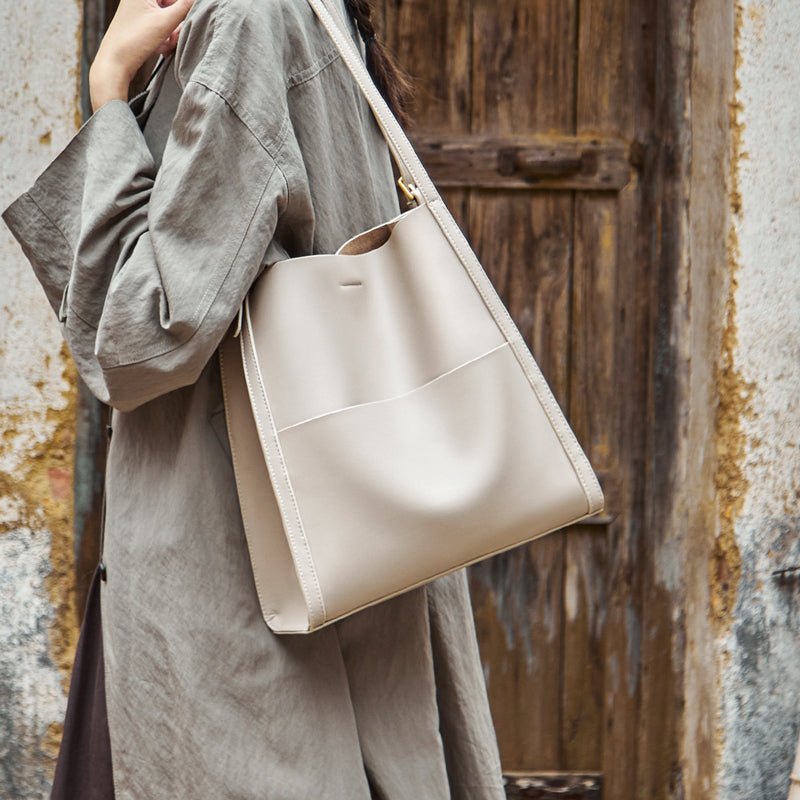 Minimal Soft Leather Commuter Tote Bag