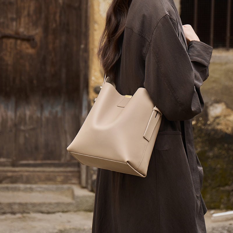 Minimalist Genuine Leather Bucket Shoulder Bag