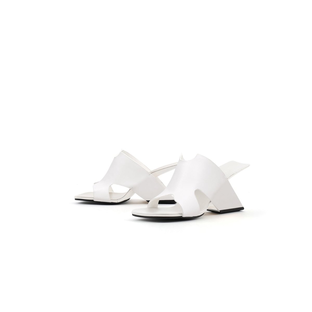 modern leather heel mule sandals all white 5