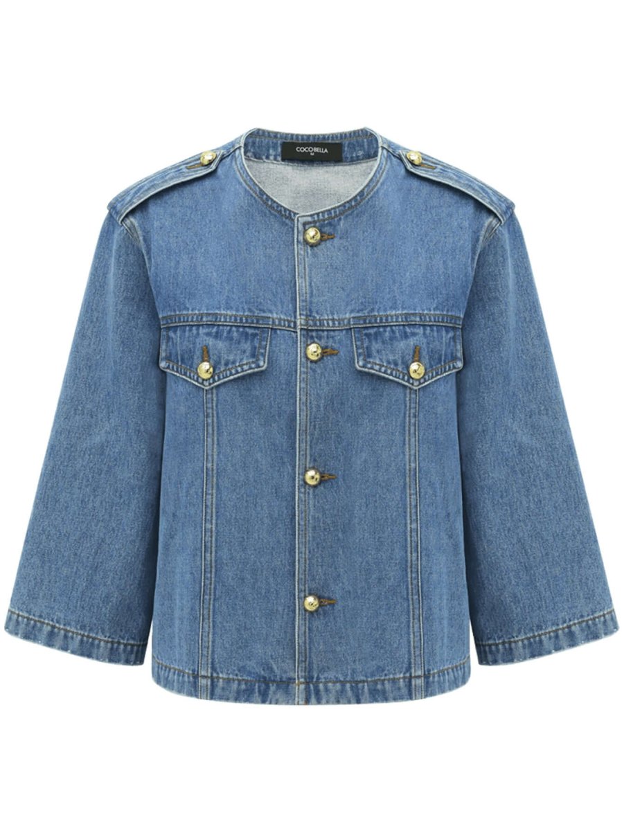 modern military inspired cropped blue denim jacket all blue 4