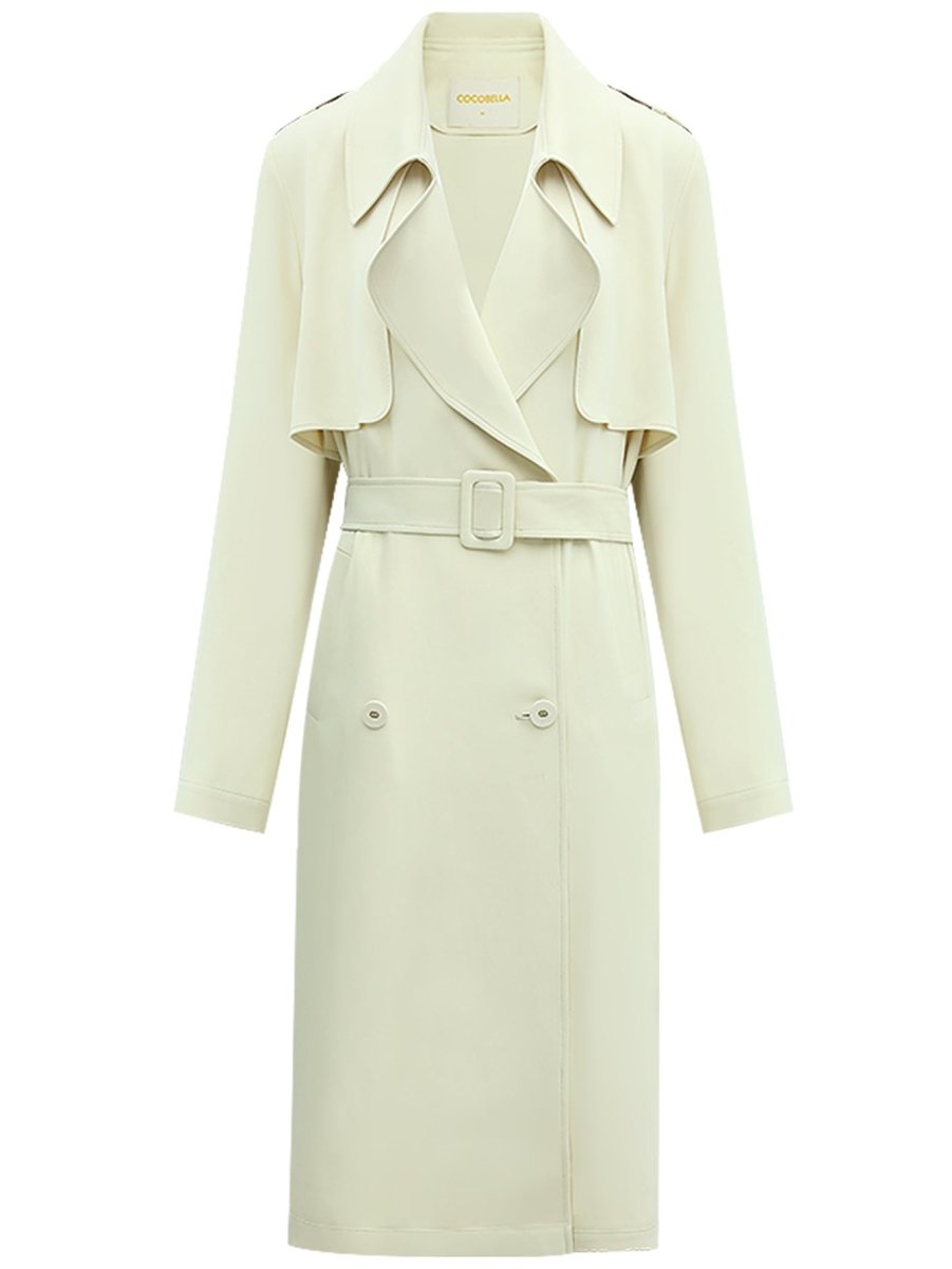 modern two way draped ruffled trenched coat all ivory 6