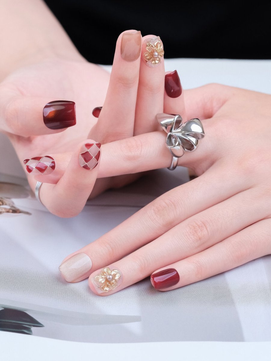 Moonlit Rose Wine Red Cat-Eye Press-On Nails