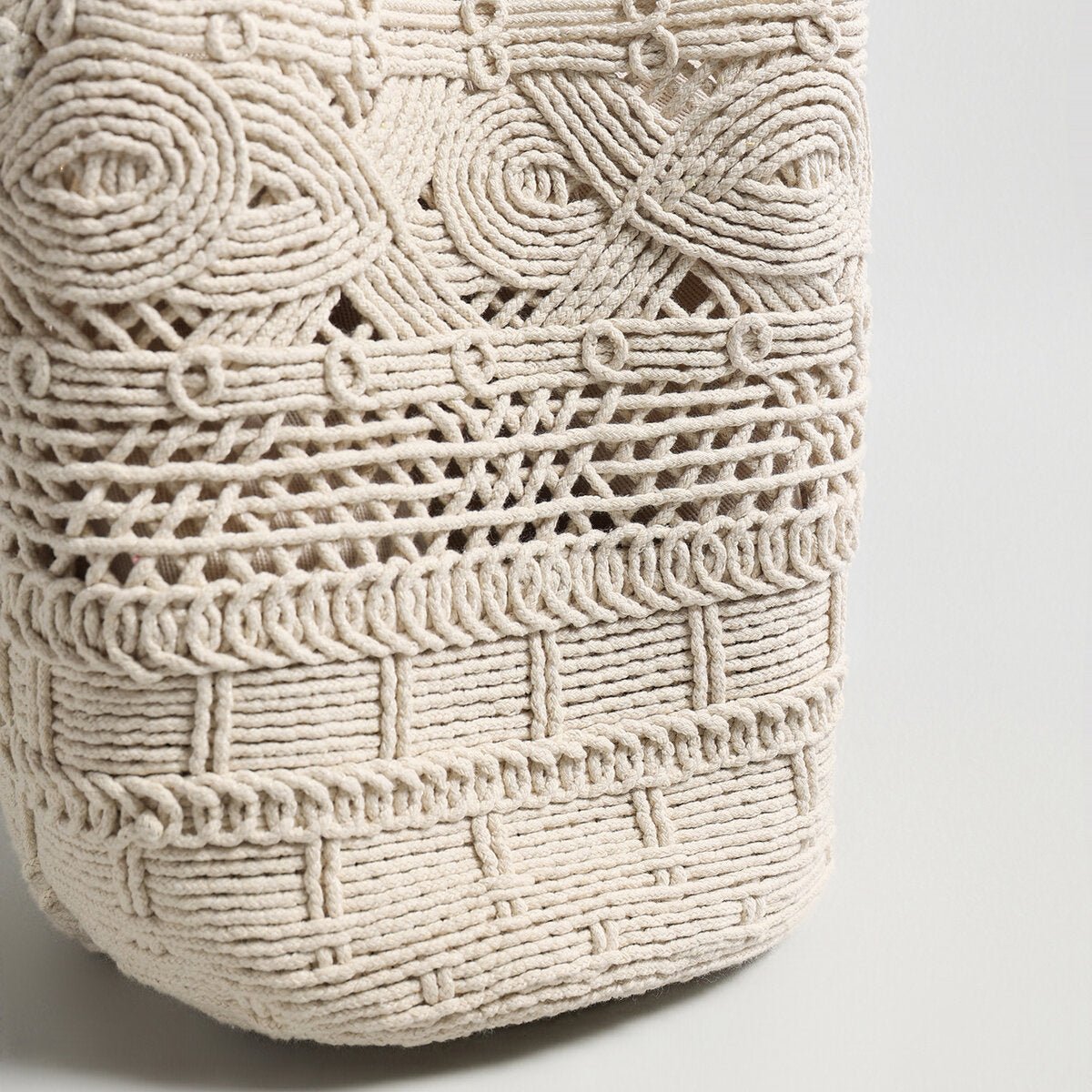 Multi-Pattern Macramé Bucket Bag – Handwoven Convertible Crossbody with Chain Strap