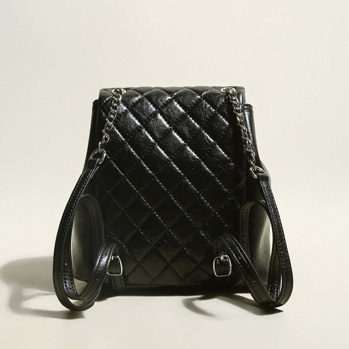 multi pocket chainstrap quilted backpack black 3