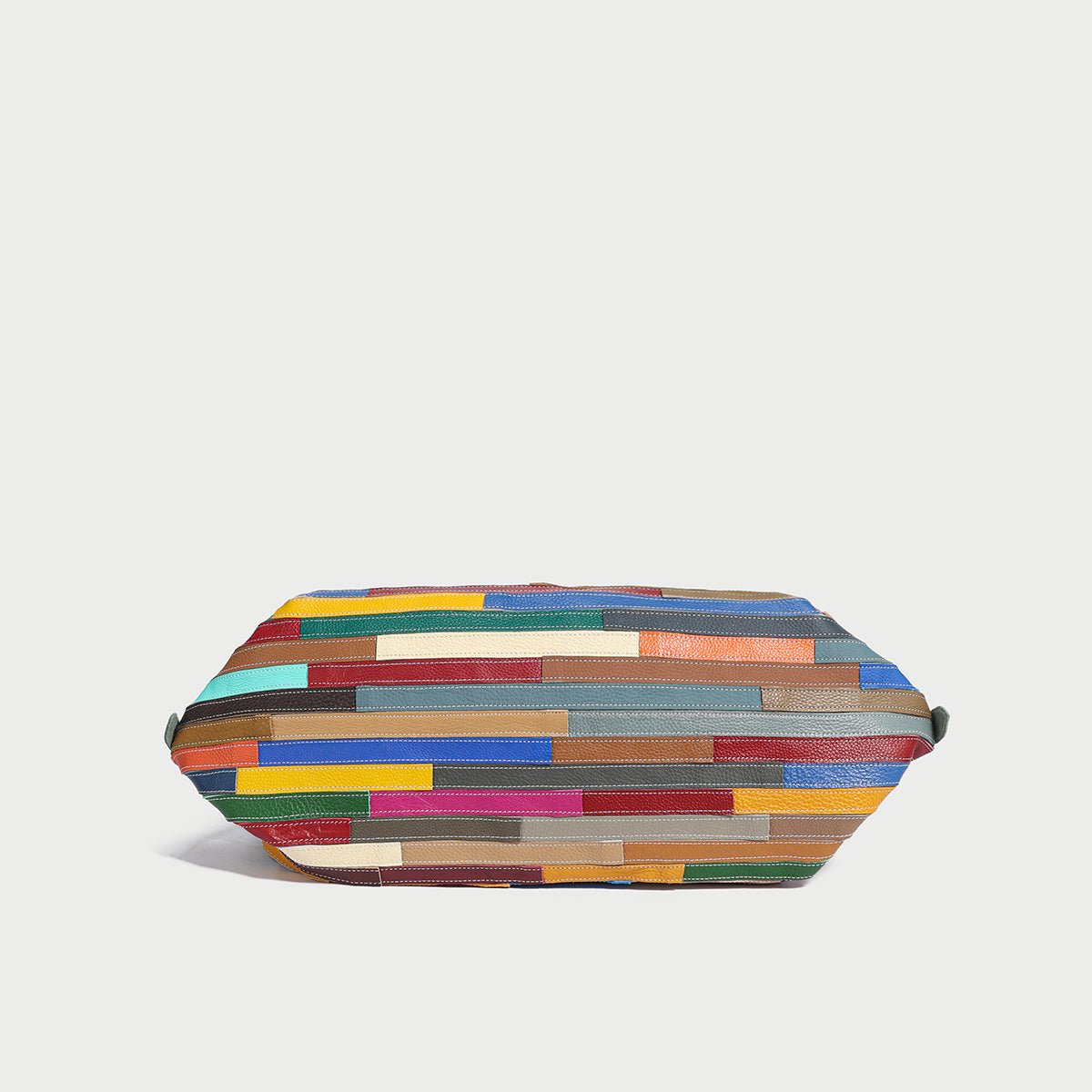 Multicolor Brick Patchwork Large Leather Tote Bag – Slouchy Horizontal Striped Cowhide Shoulder & Crossbody