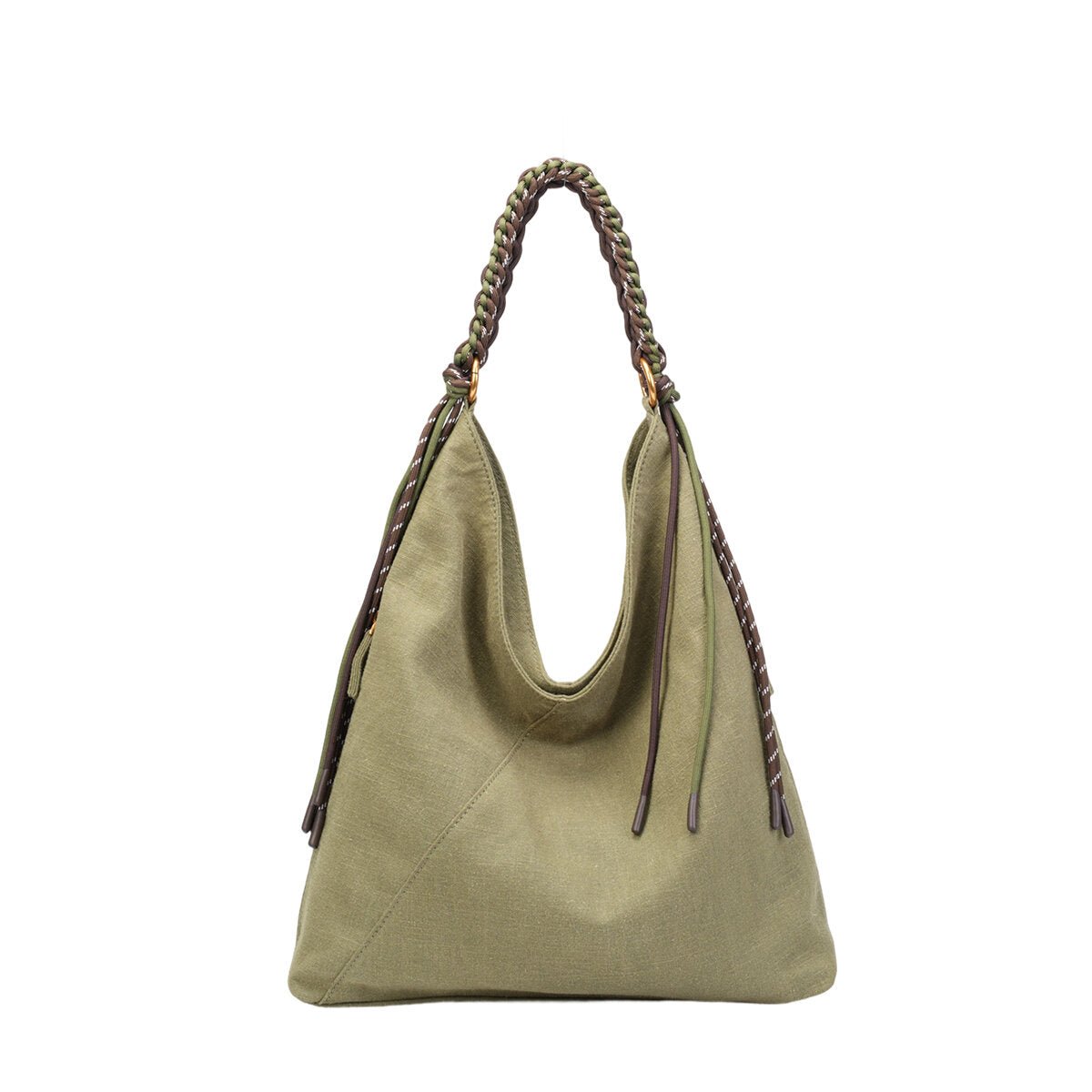 Natural Ramie Canvas Braided Handle Tote Bag – Large Capacity Lightweight Shoulder Bag