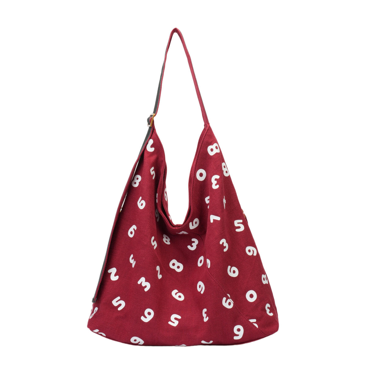 Natural Ramie Oversized Hobo Tote Bag with Number Print & Leather Strap – Ultra-Light Slouchy Shoulder Bag