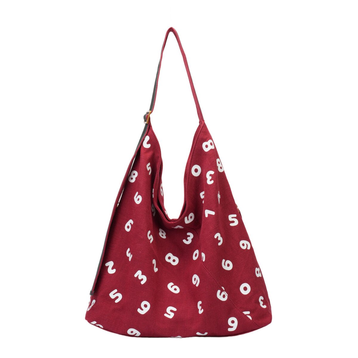 Natural Ramie Oversized Hobo Tote Bag with Number Print & Leather Strap – Ultra-Light Slouchy Shoulder Bag