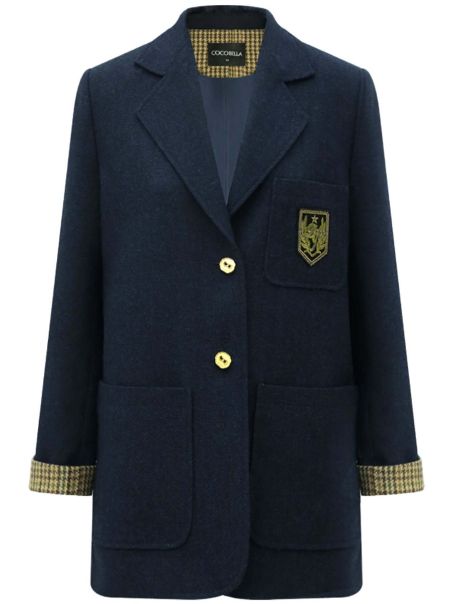 navy double button british style college coat all navy 4