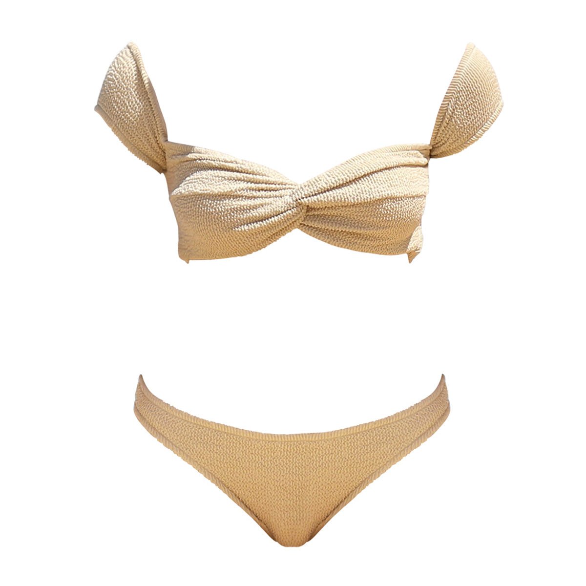 off shoulder bow sleeves bandeau nude two piece bikini swimsuit all nude 4