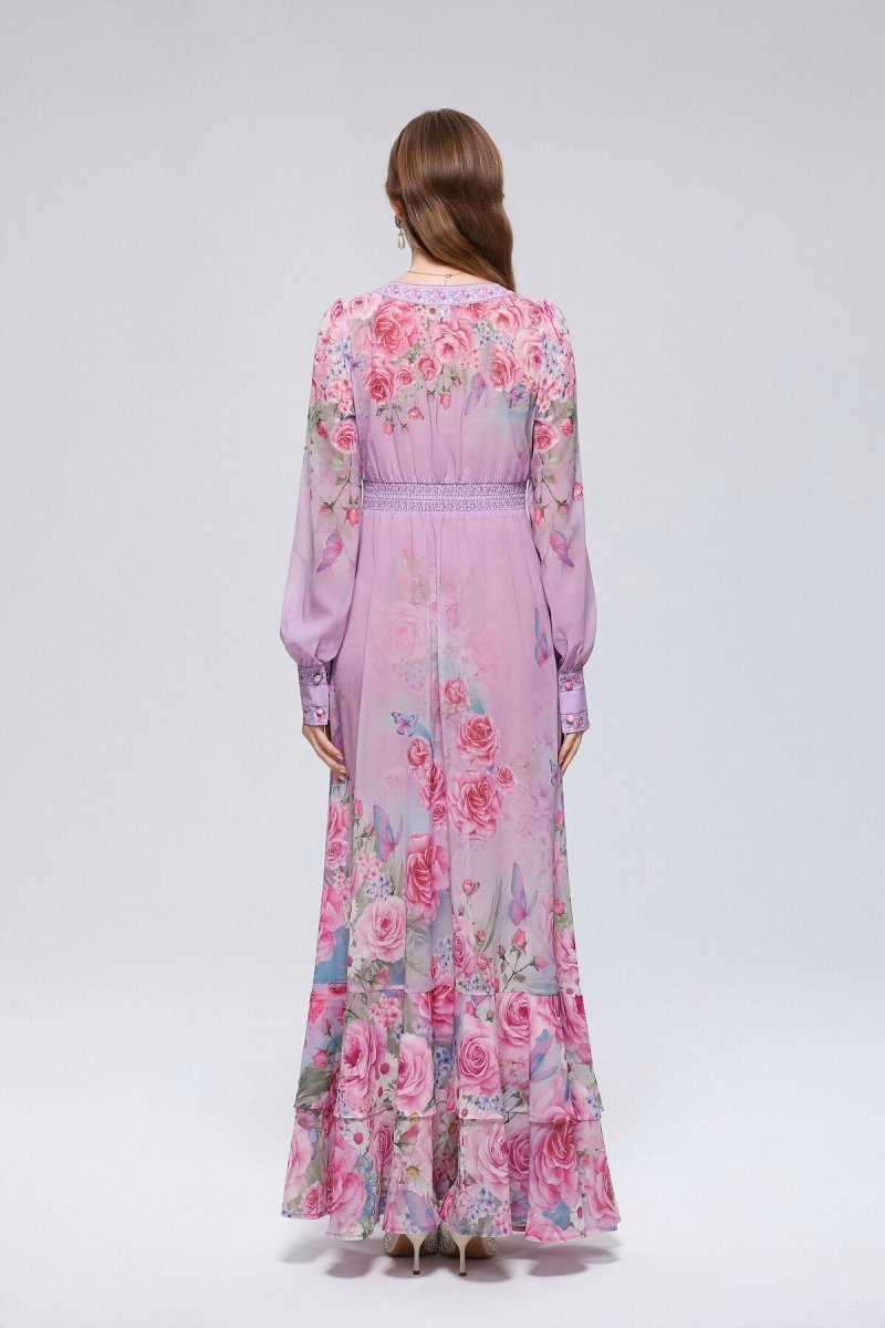 Ombre Rose & Butterfly Maxi Dress