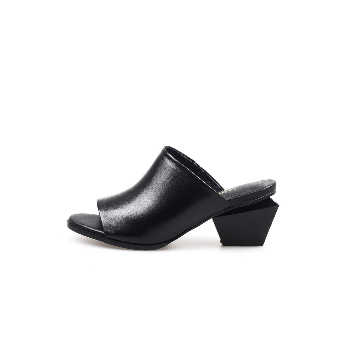 open toe mules with trapezoidal heels all black 1