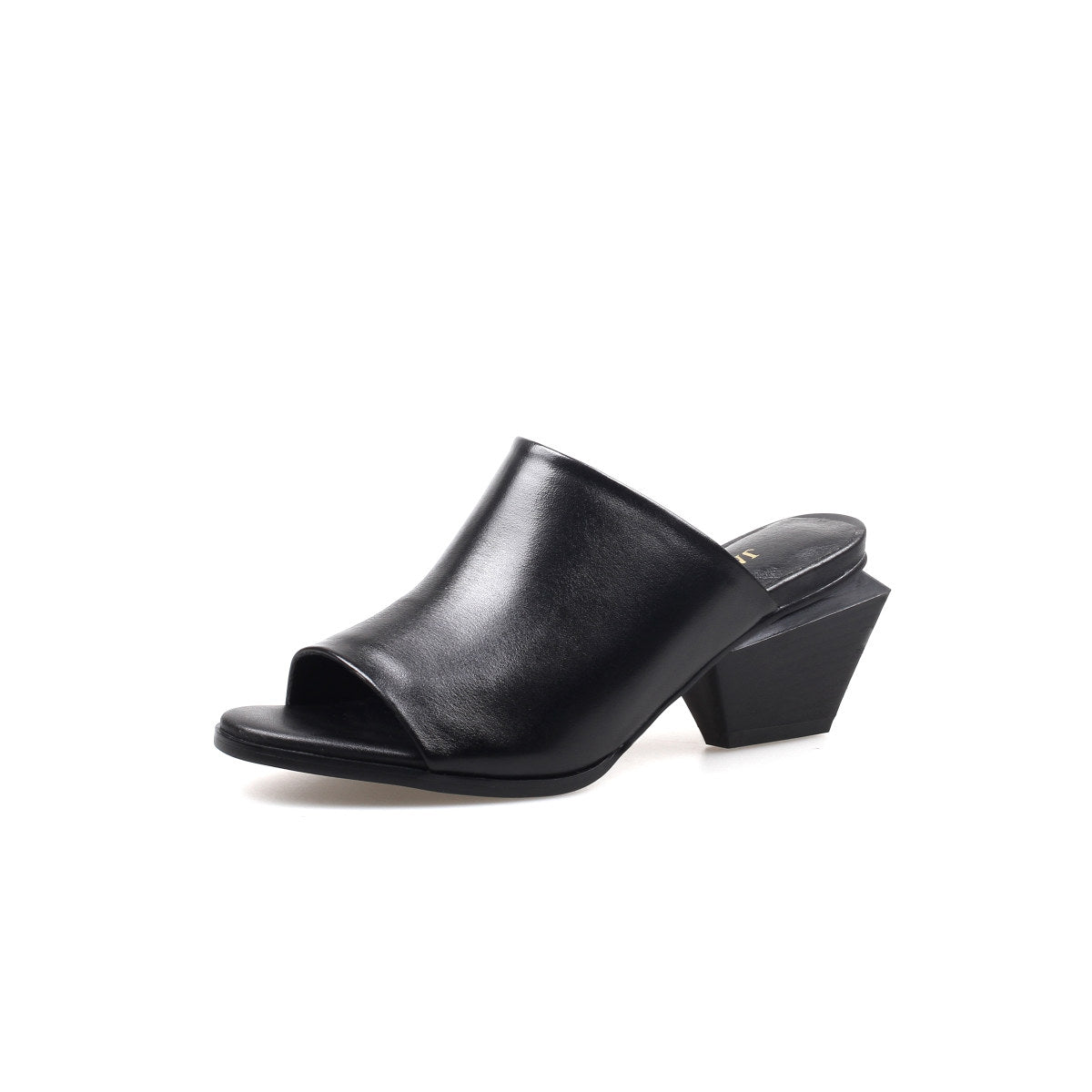 open toe mules with trapezoidal heels all black 2