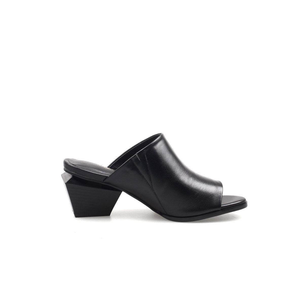 open toe mules with trapezoidal heels all black 4