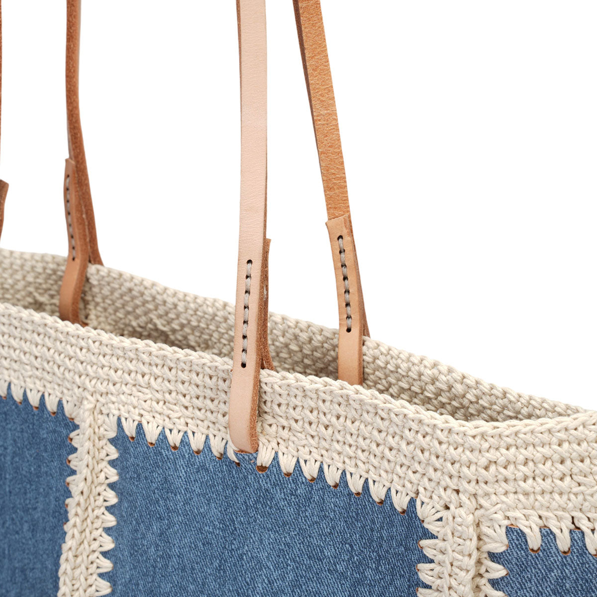 Patchwork Denim-Look Cowhide Leather Tote