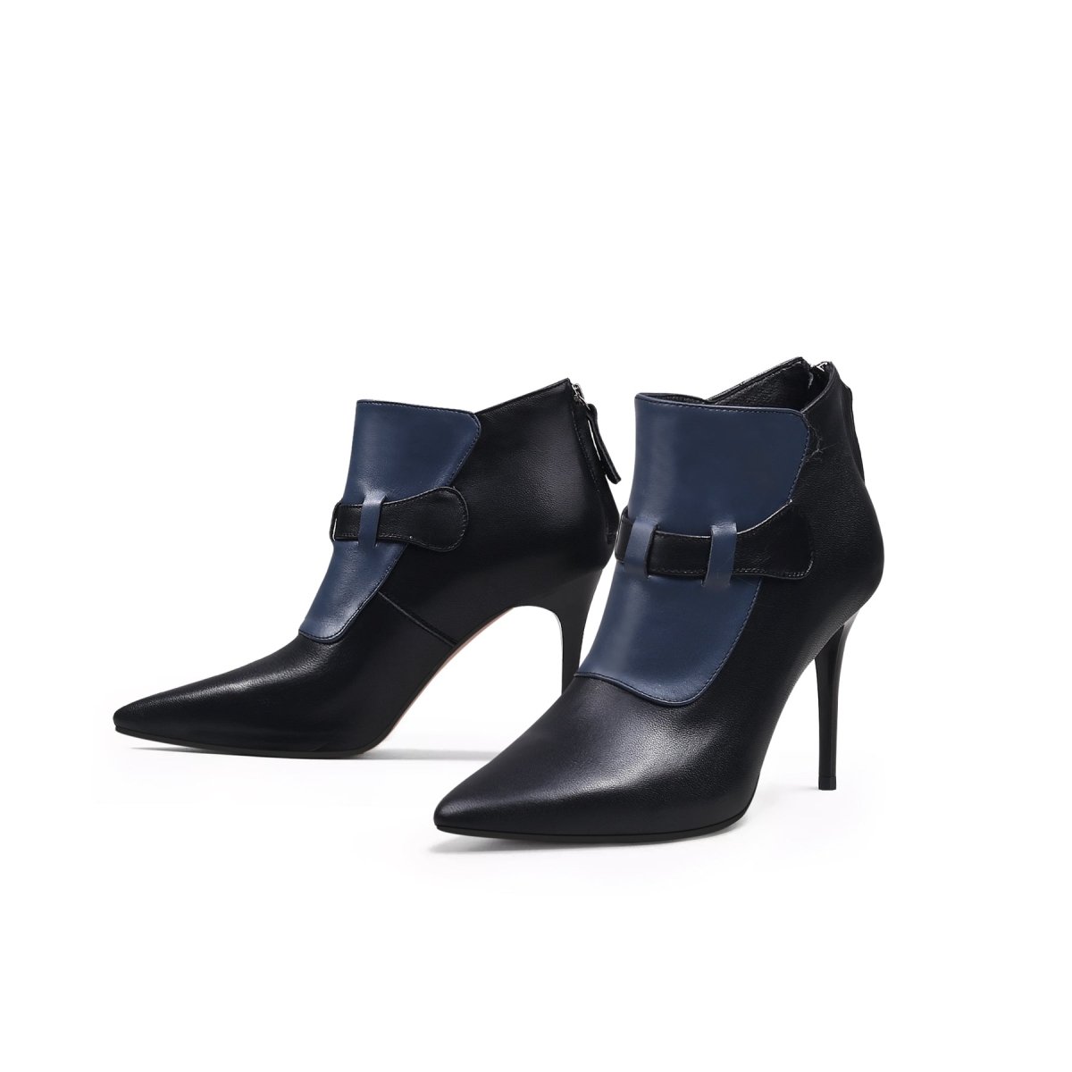 patchwork leather zip back stiletto boots all black 6